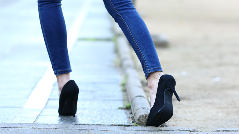 high heels tripping
