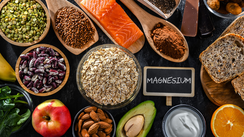 Top view of assorted magnesium-rich foods