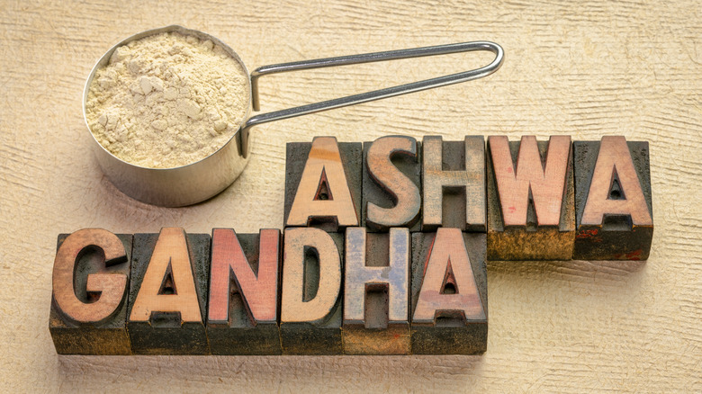 ashwagandha powder and block letters