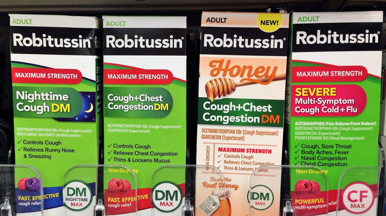 Boxes of Robitussin on a shelf