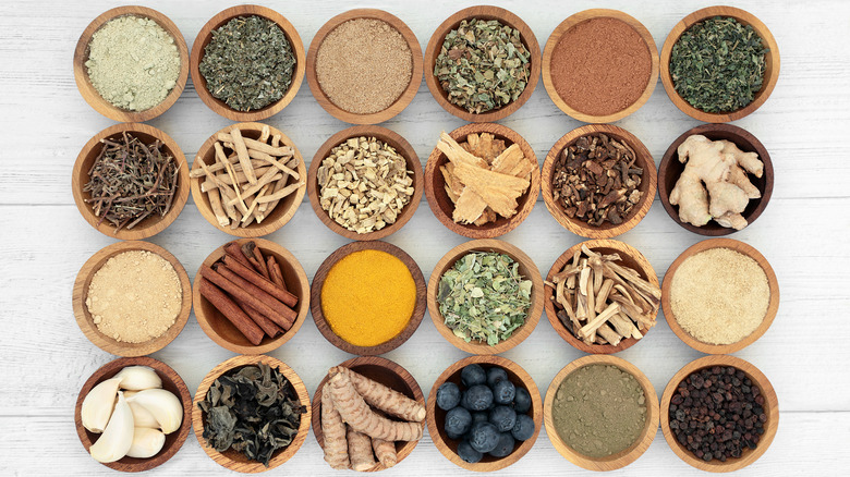 bowls of herbs and spices