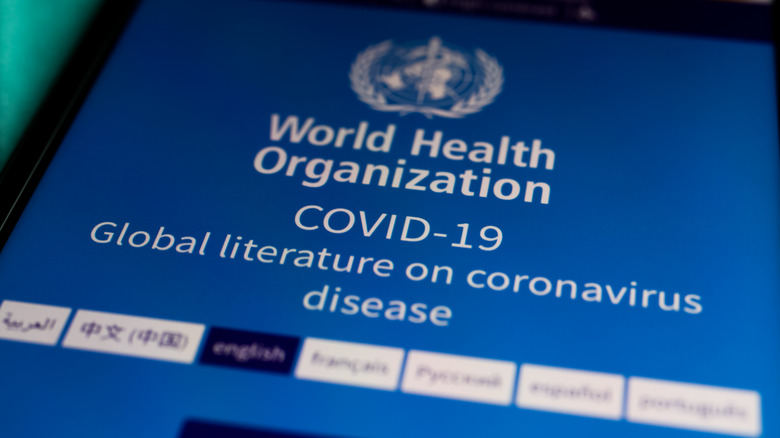 Webpage of WHO COVID-19 global literature