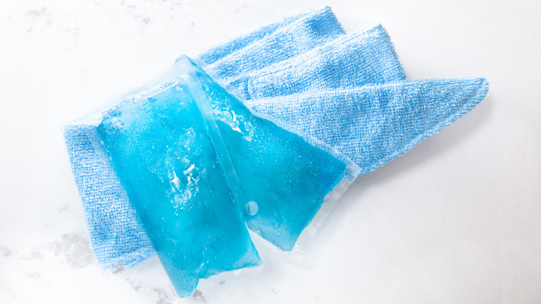 ice pack and towel