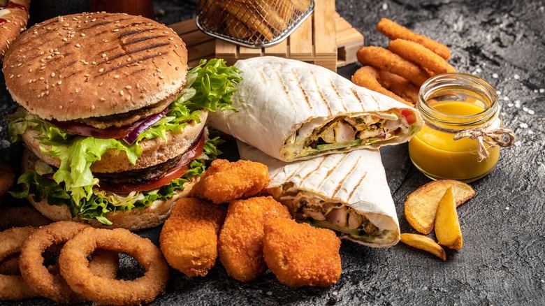 Assortment of high calorie foods