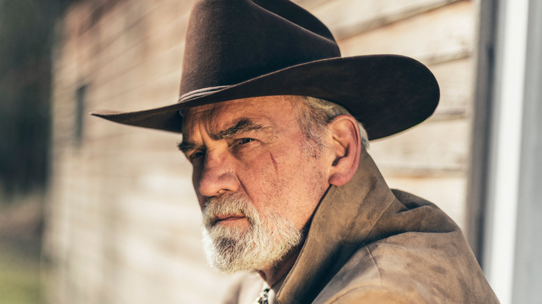 A closeup of a cowboy