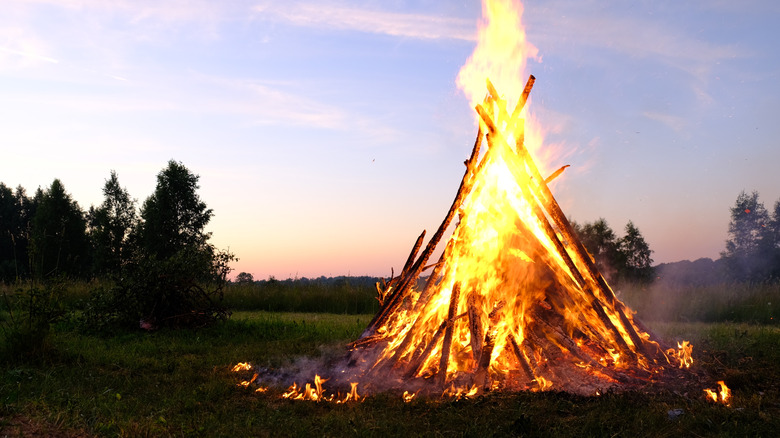 Bonfire in middle of field