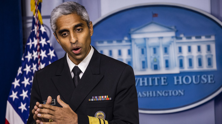 Vivek Murthy at a press conference