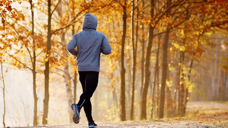 a man running during the fall