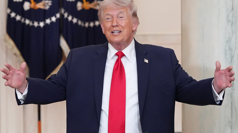 Donald Trump making a speech at an event