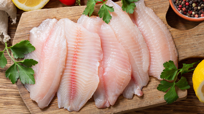 low-fat tilapia on cutting board