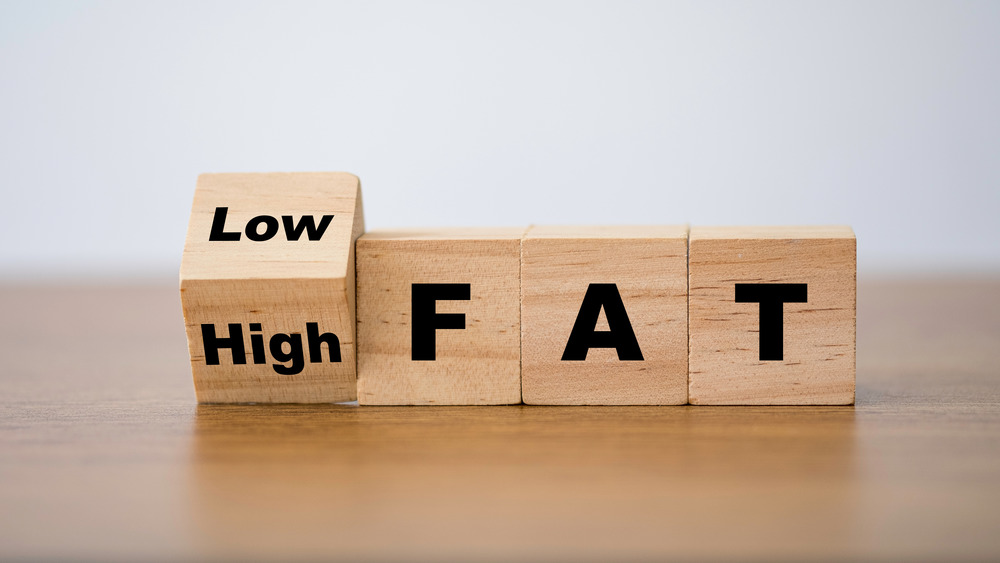 'low fat' sign on wood blocks