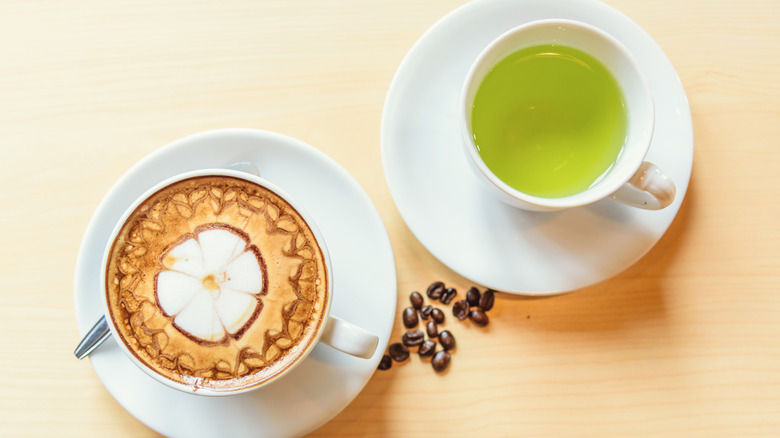 Cup of coffee and green tea