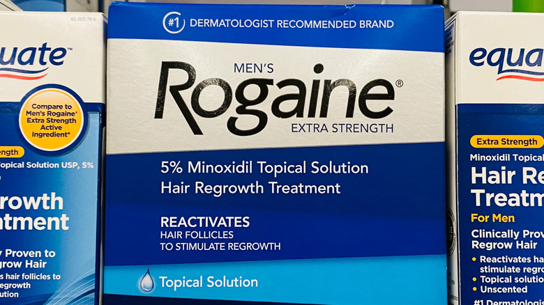 Box of Rogaine treatment in store shelf