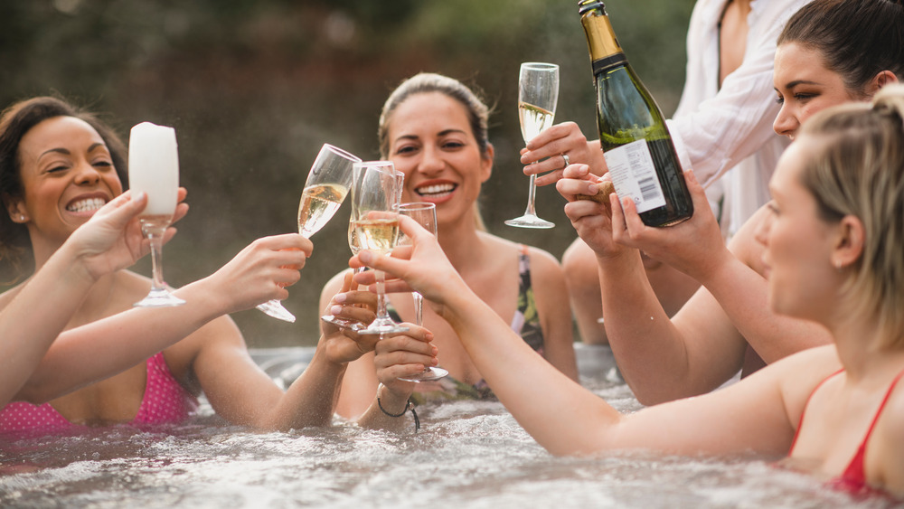 Friends in a hot tub