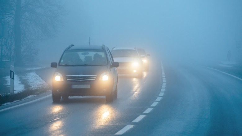 Cars with headlights on