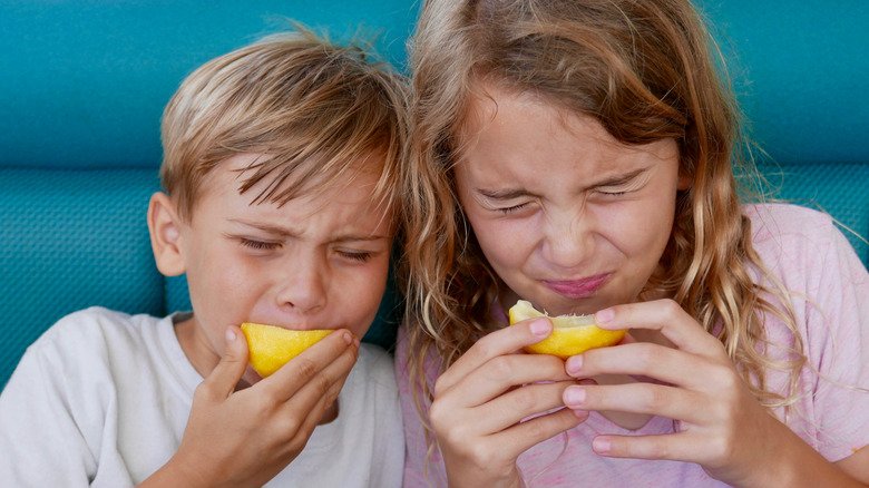 Kids eating lemons