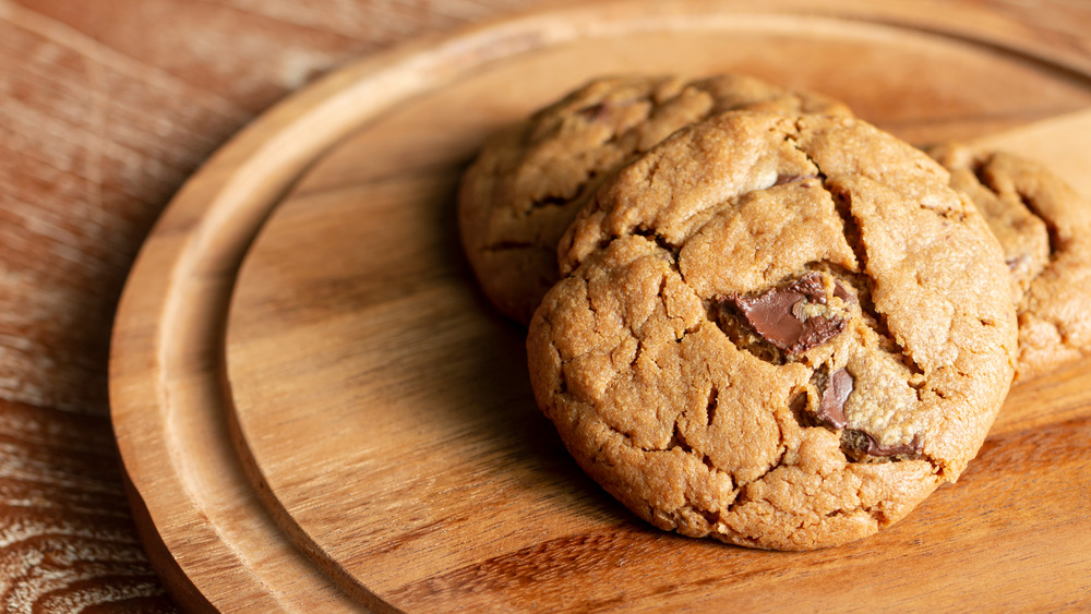 Chocolate chip cookies on white background