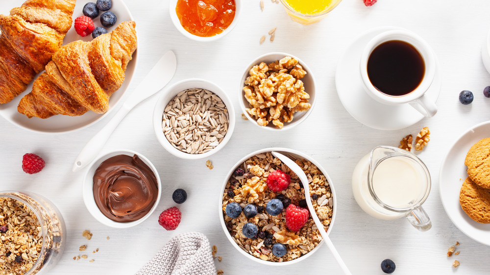 Coffee and breakfast spread