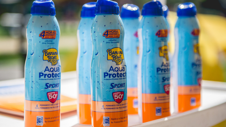Banana Boat sunscreen spray bottles