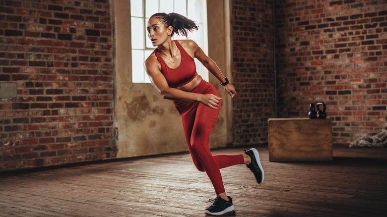 women performing lateral jumps