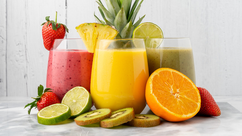 A variety of fruit smoothies