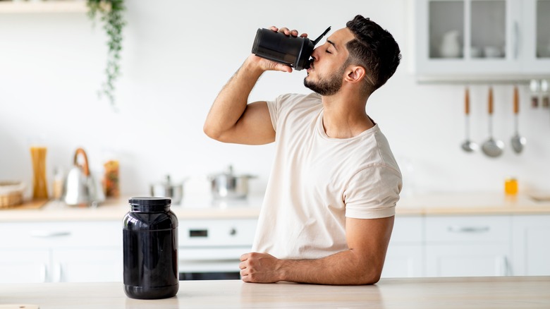 Man drinking protein shake