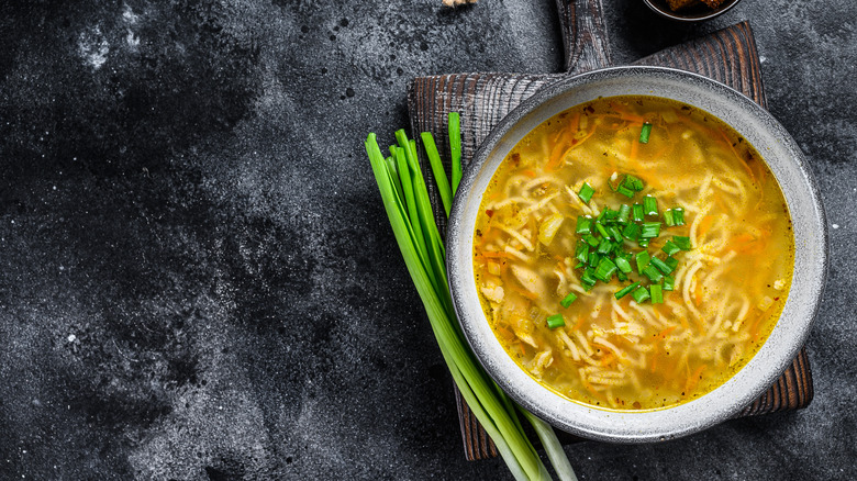 Bowl of chicken noodle soup