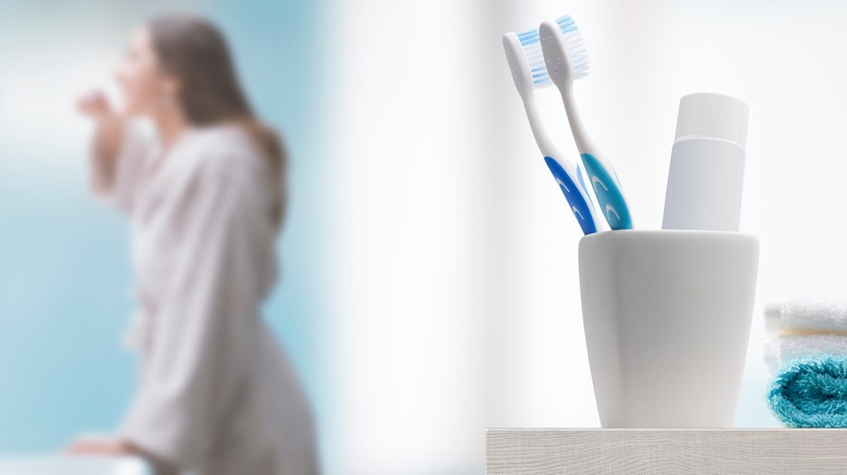 Woman brushing teeth