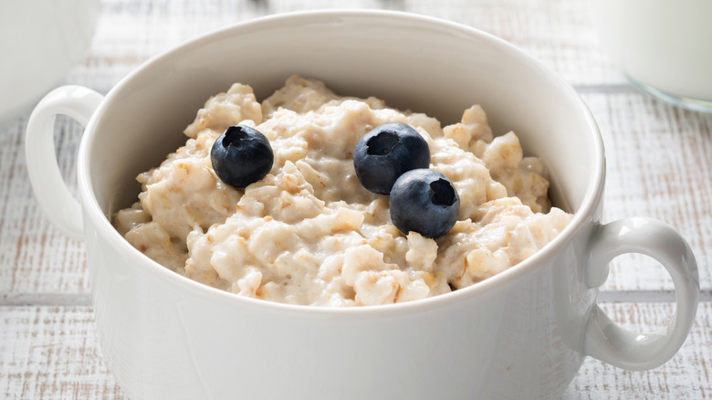bowl of oatmeal with blueberries