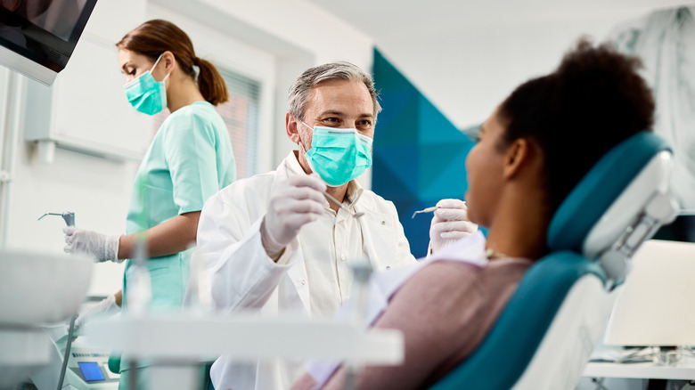 A woman at the dentist