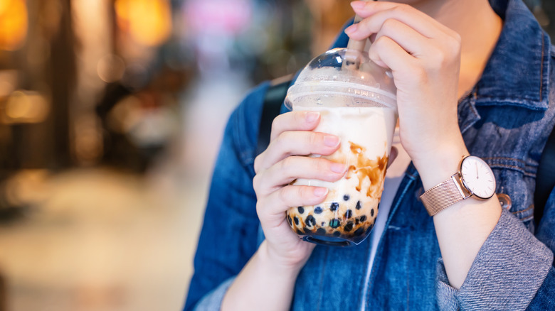 Woman drinking bubble tea