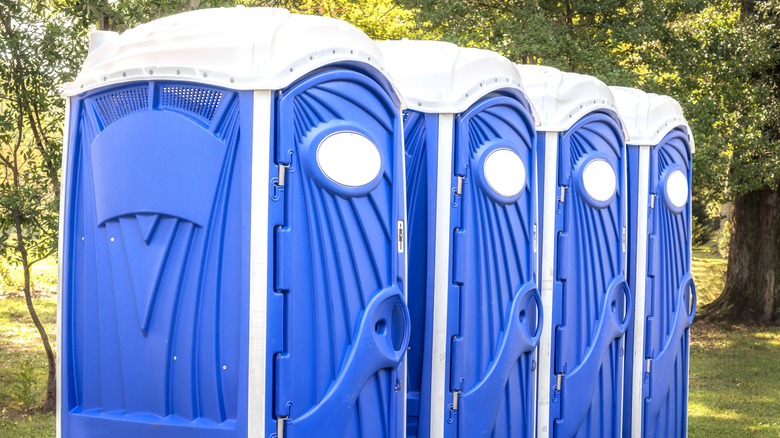 A pair of port-a-potties in a local park 