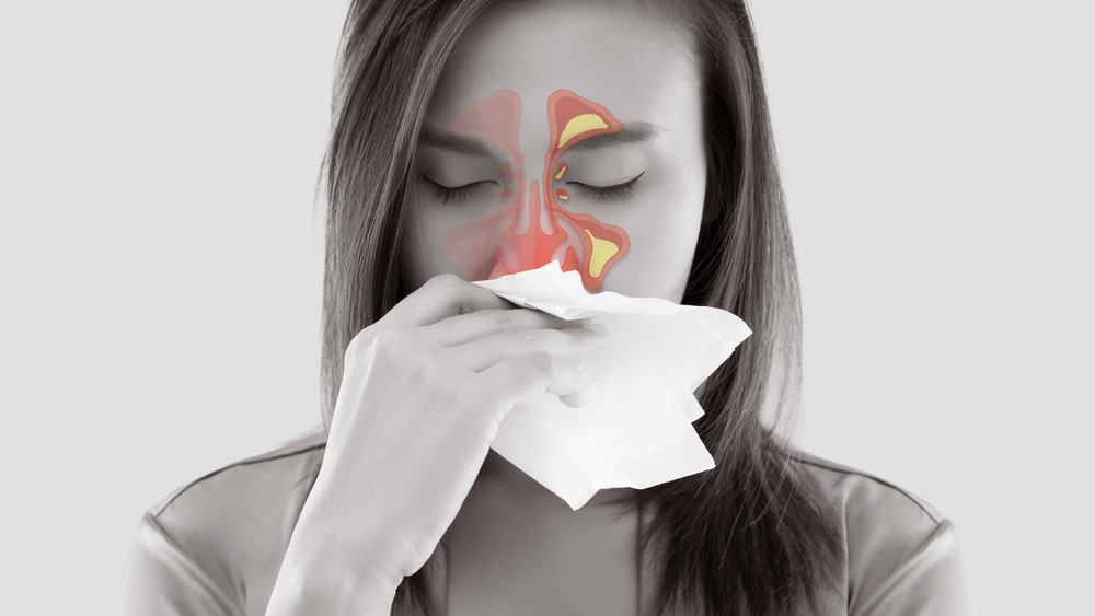 Woman's face with sinuses highlighted