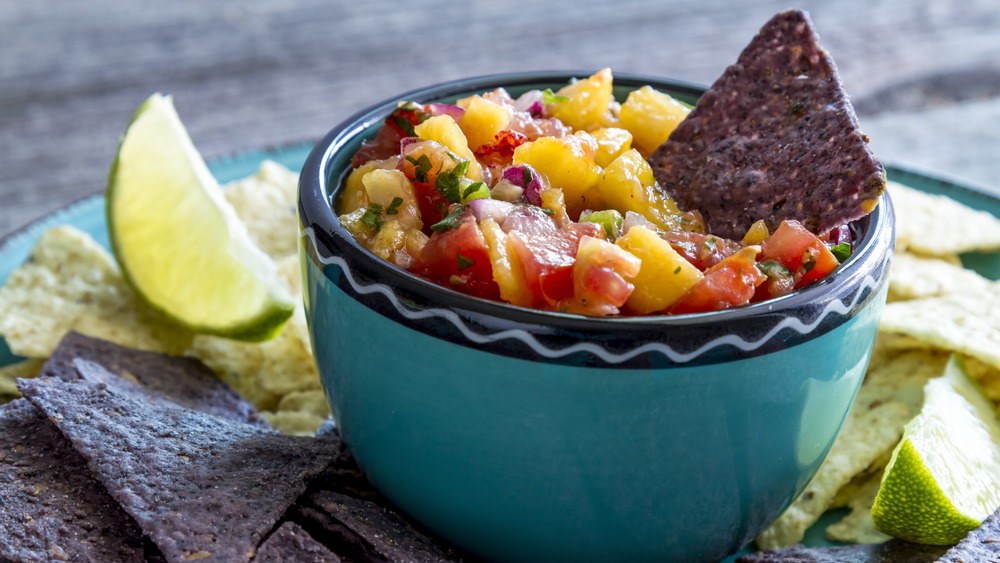 Blue corn chips and salsa