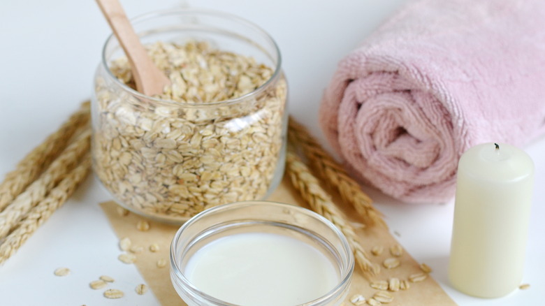 Ingredients for an oatmeal bath