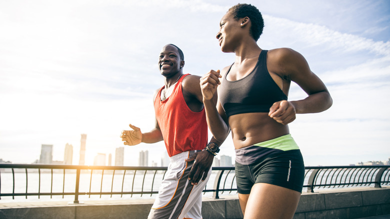 Athletic couple running