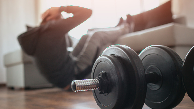 Man working out at home