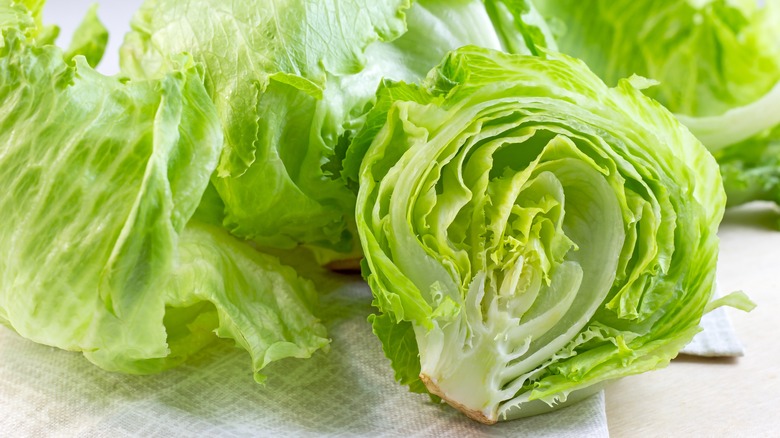 head of iceberg lettuce chopped in half 