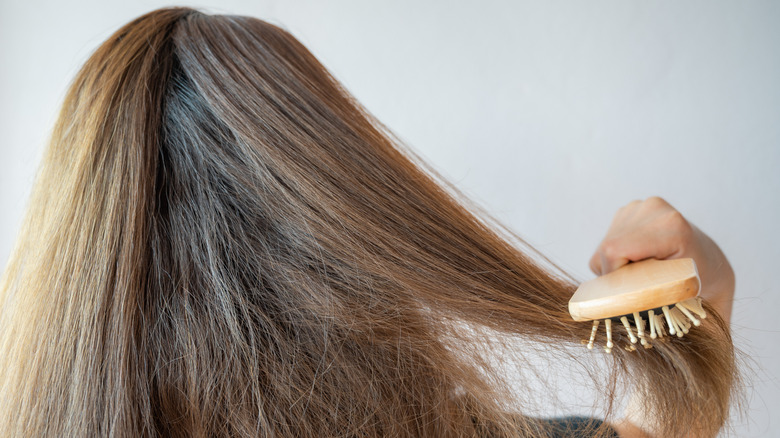 woman brushing brown hair 