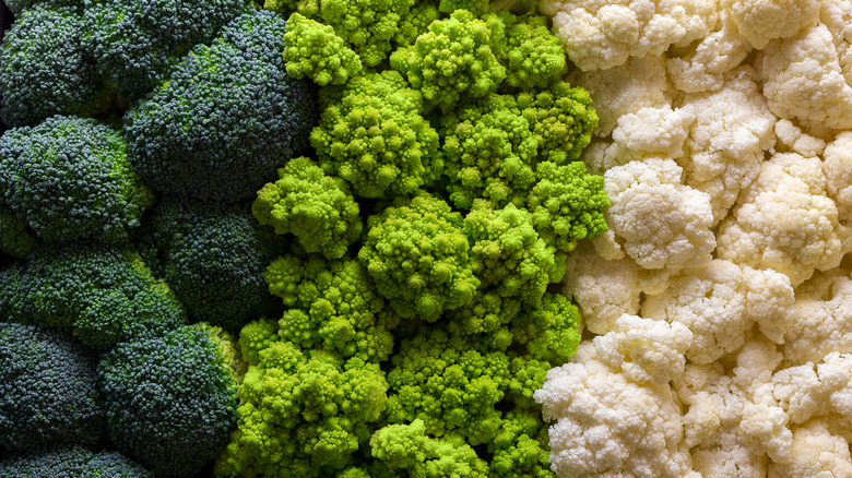 Three columns of cruciferous vegetables